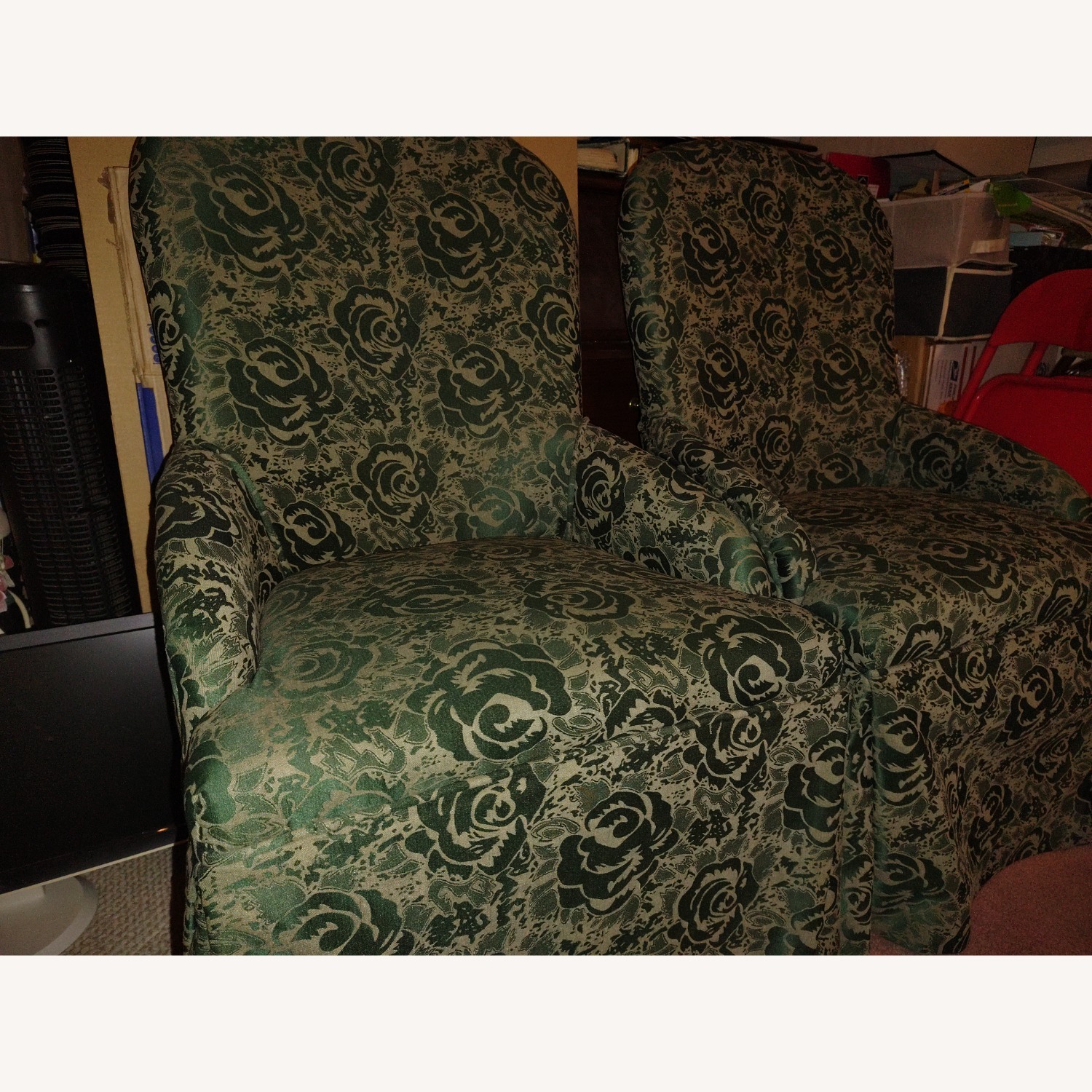 2 Vintage-Look Skirted Green Accent Chairs - image-4