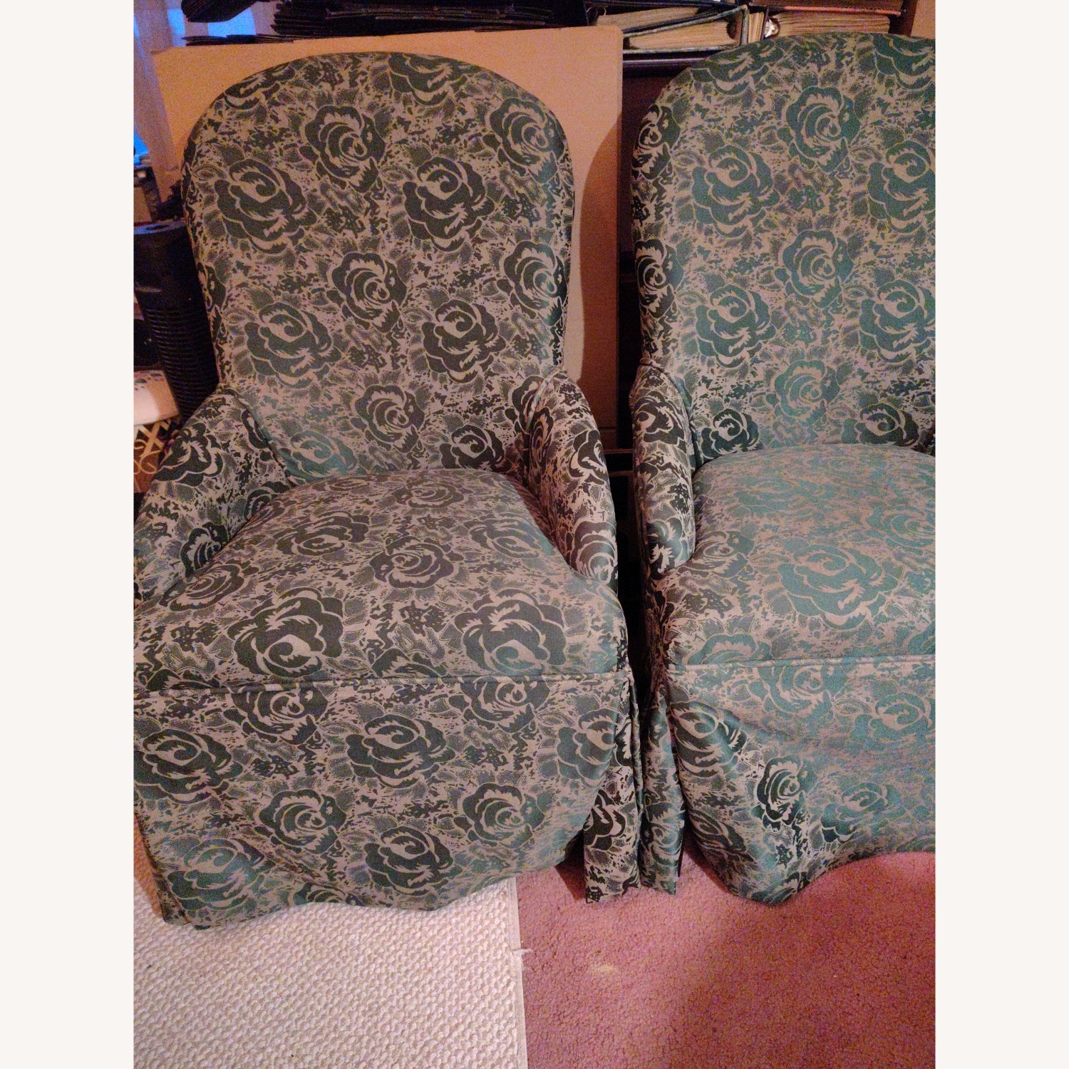 2 Vintage-Look Skirted Green Accent Chairs - image-3