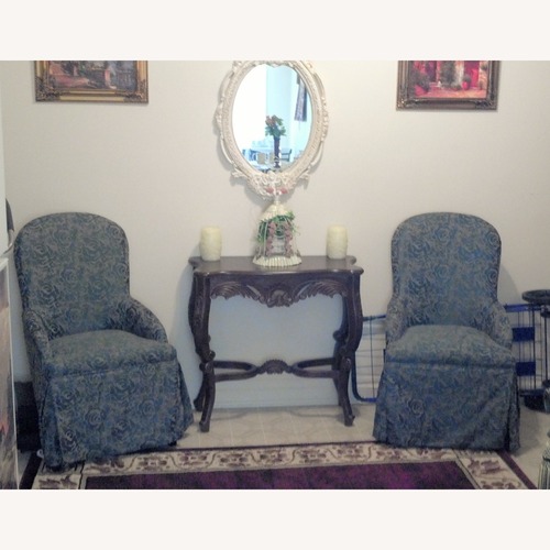 Used 2 Vintage-Look Skirted Green Accent Chairs for sale on AptDeco