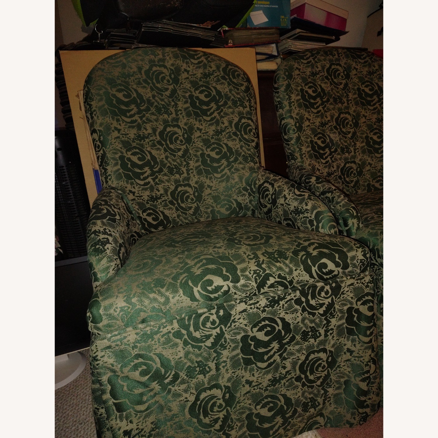 2 Vintage-Look Skirted Green Accent Chairs - image-5