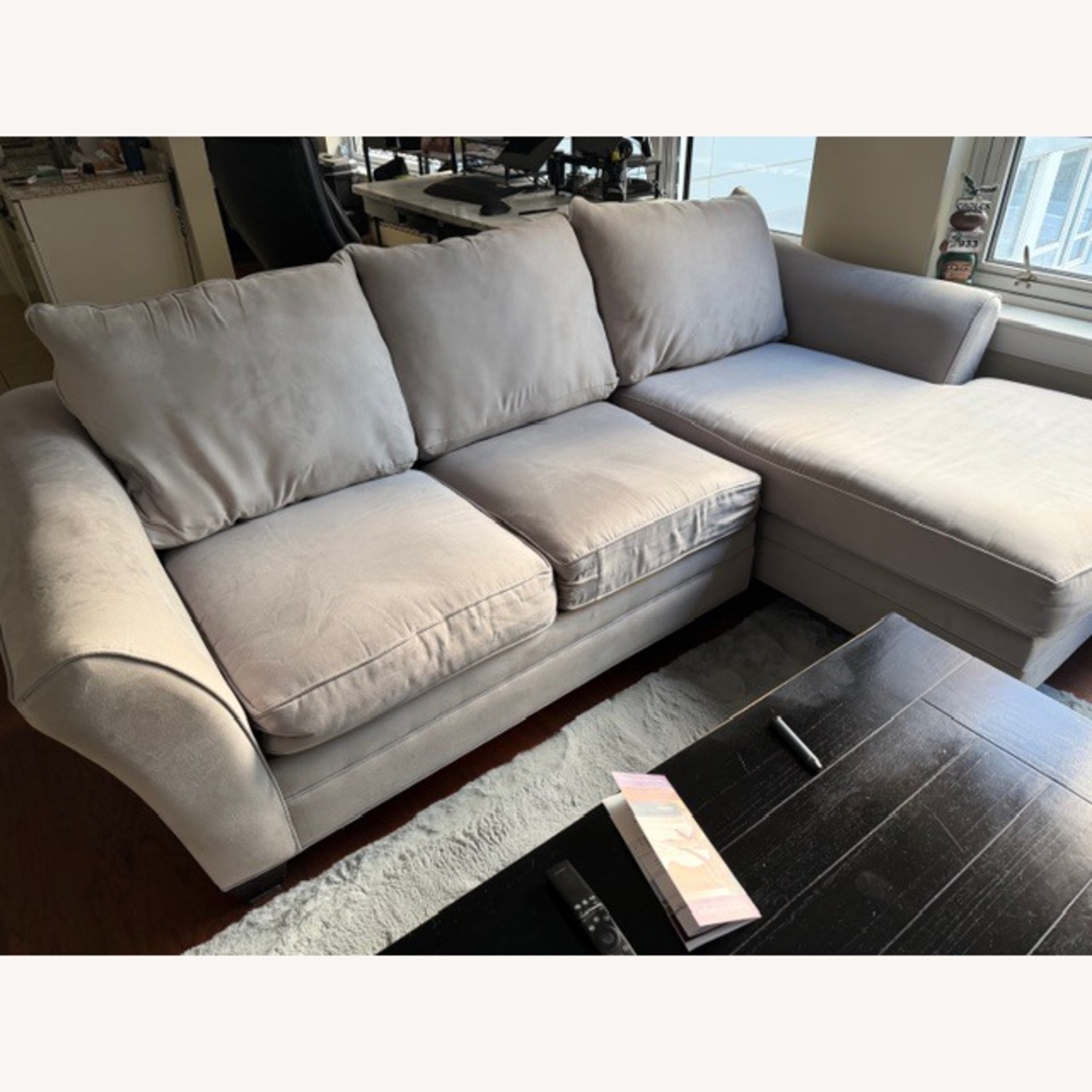 Raymour & Flanigan Light Gray Microsuede 2 Piece Sectional - image-1