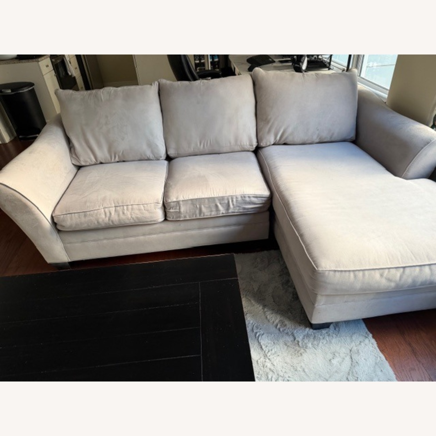 Raymour & Flanigan Light Gray Microsuede 2 Piece Sectional - image-2