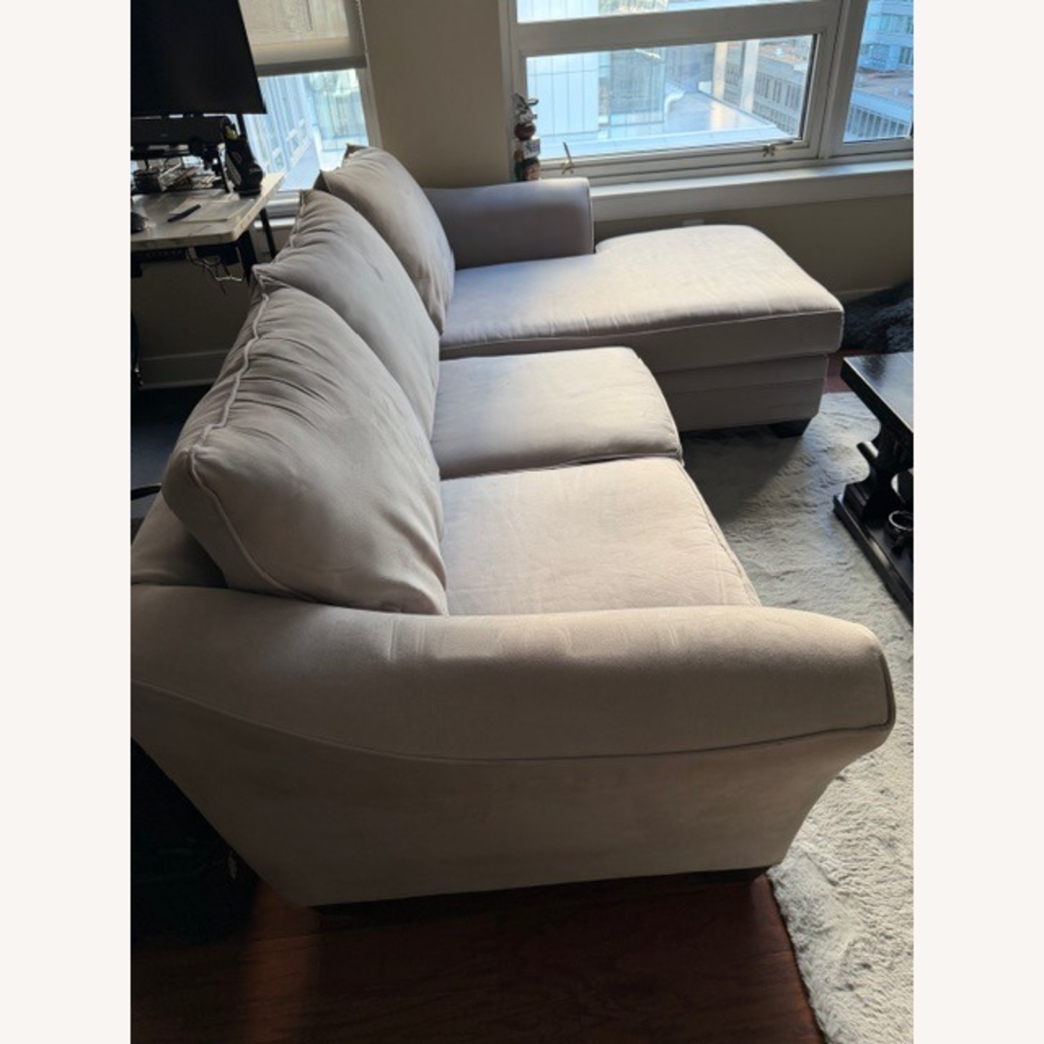 Raymour & Flanigan Light Gray Microsuede 2 Piece Sectional - image-3