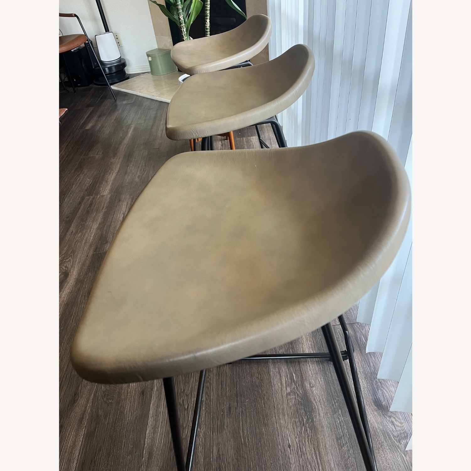 Pottery Barn Brenner Light Gray Leather Stools - image-4