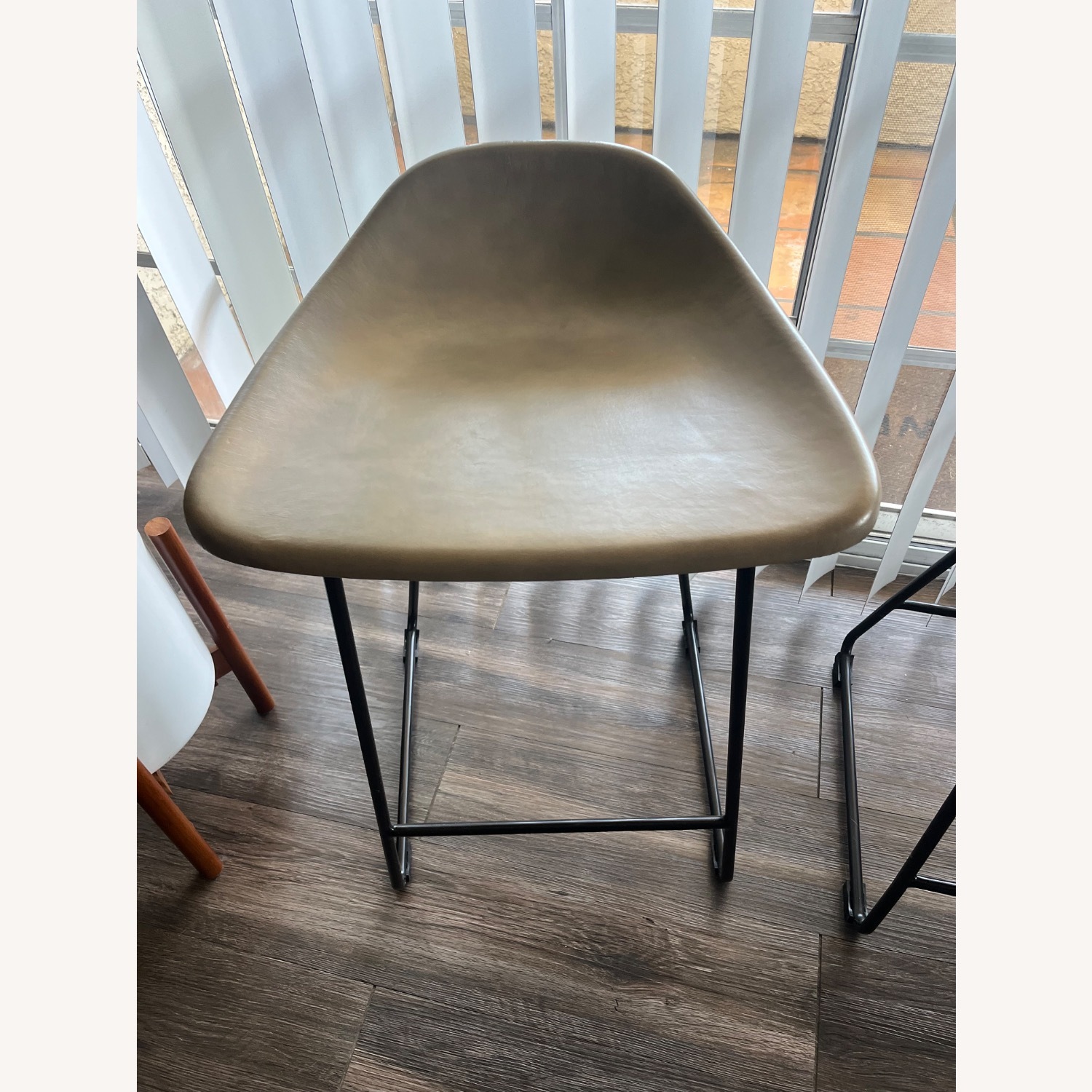 Pottery Barn Brenner Light Gray Leather Stools - image-3