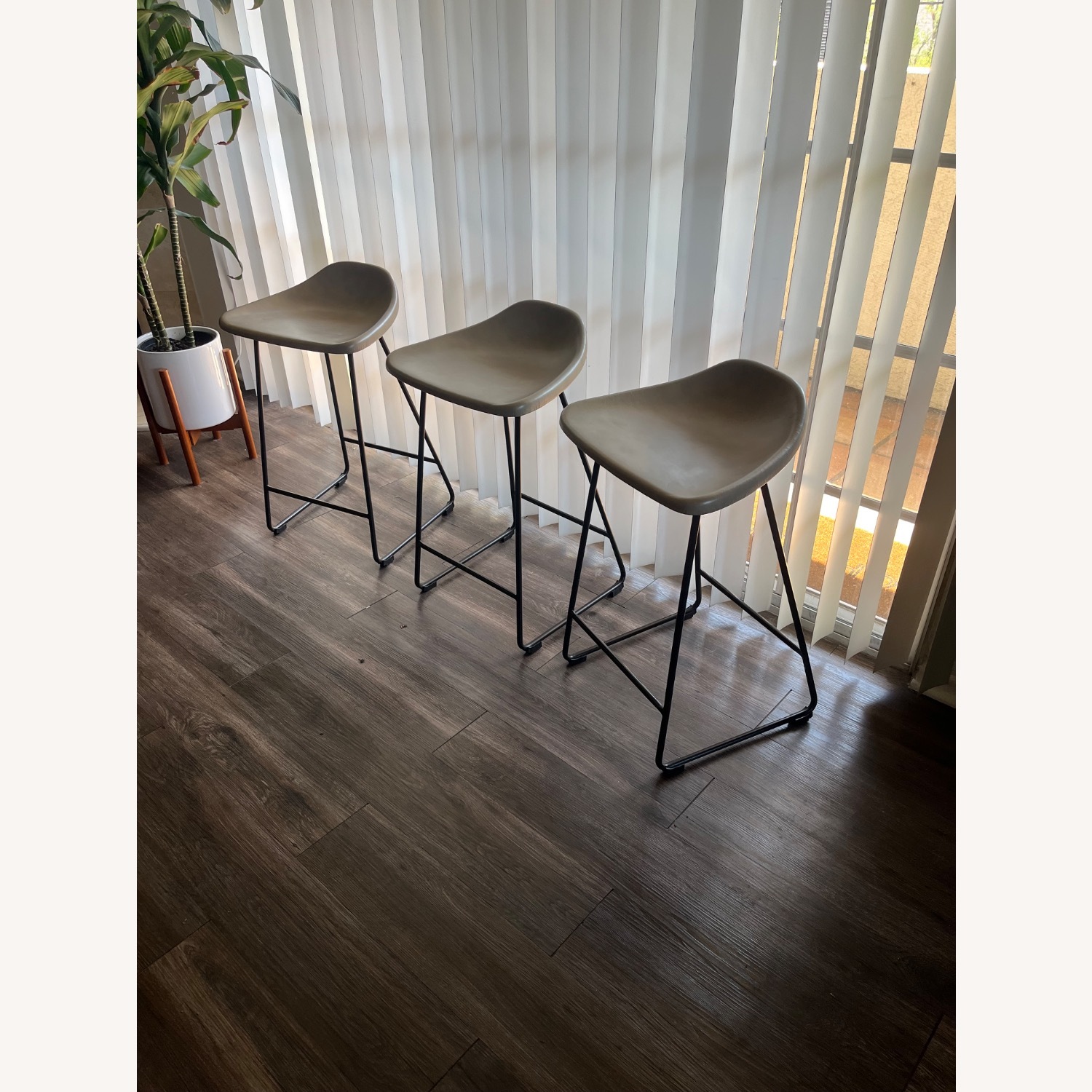 Pottery Barn Brenner Light Gray Leather Stools - image-1