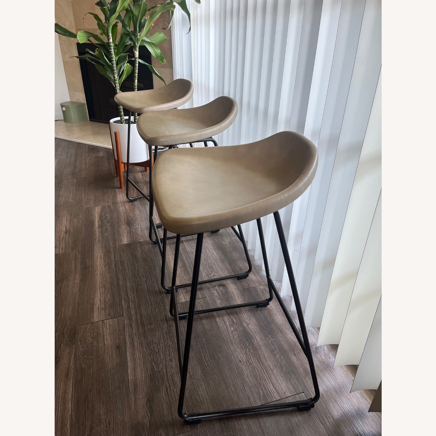 Pottery Barn Brenner Light Gray Leather Stools - image-2