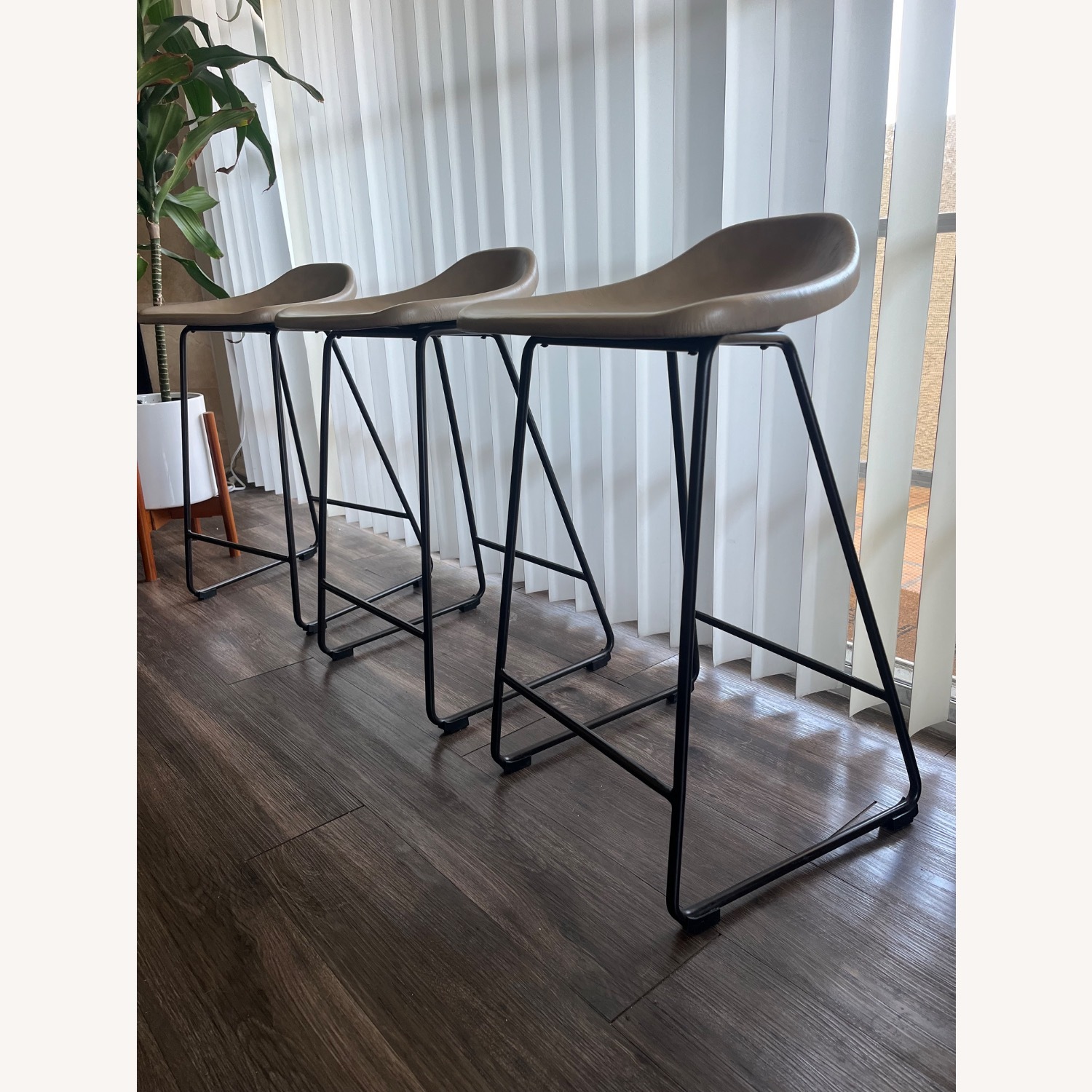 Pottery Barn Brenner Light Gray Leather Stools - image-5