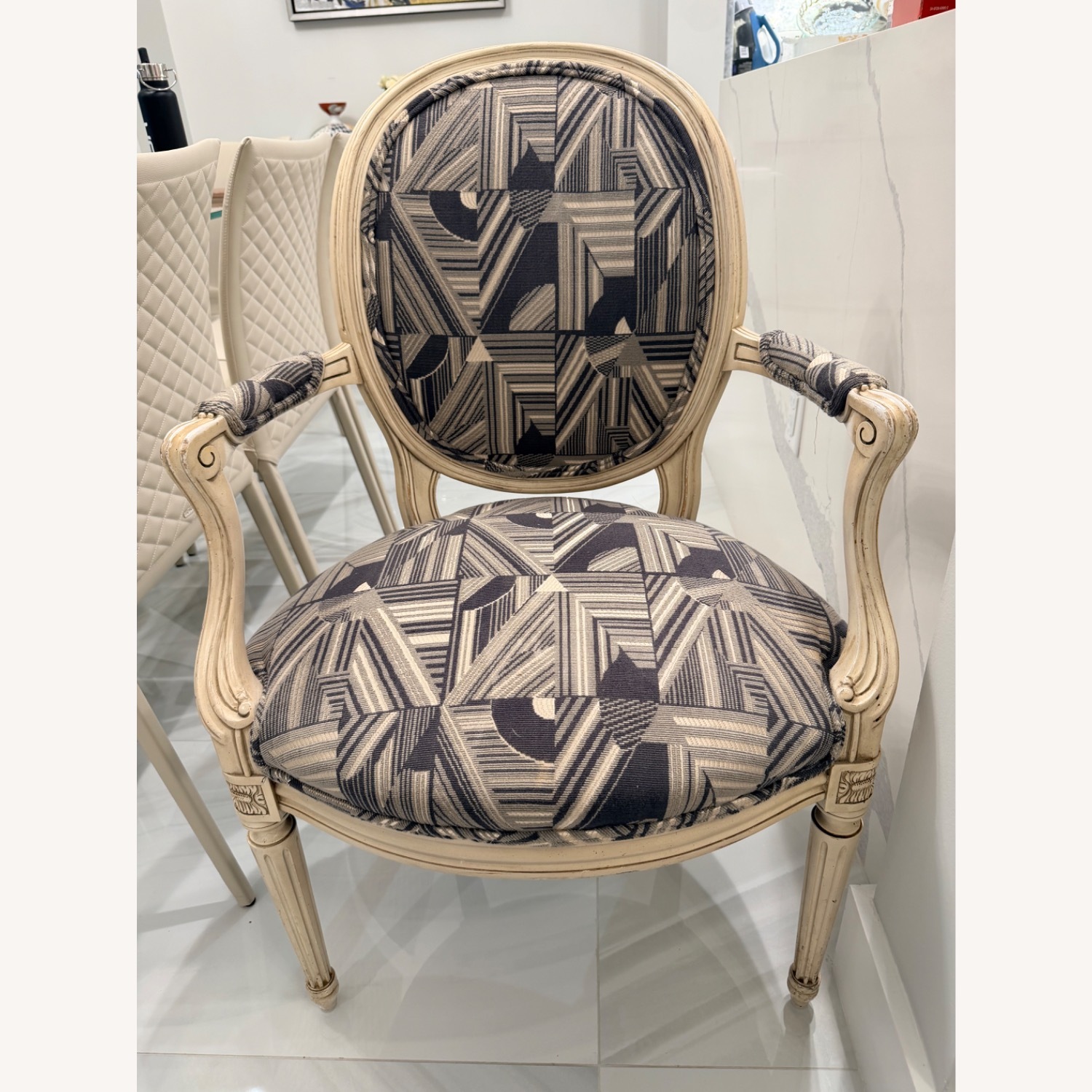 Baker Mid Century Light Gray Wood Accent Chair - image-3