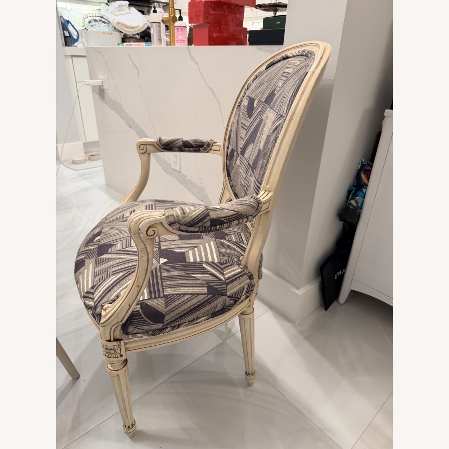 Baker Mid Century Light Gray Wood Accent Chair - image-1