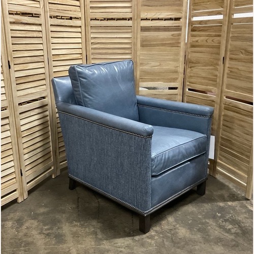 Used CR Laine Furniture Gotham Blue Leather Armchair for sale on AptDeco