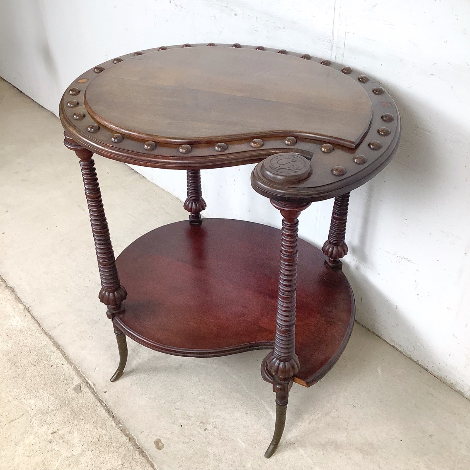 Antique Mahogany Two-Tier Kidney Table - image-18