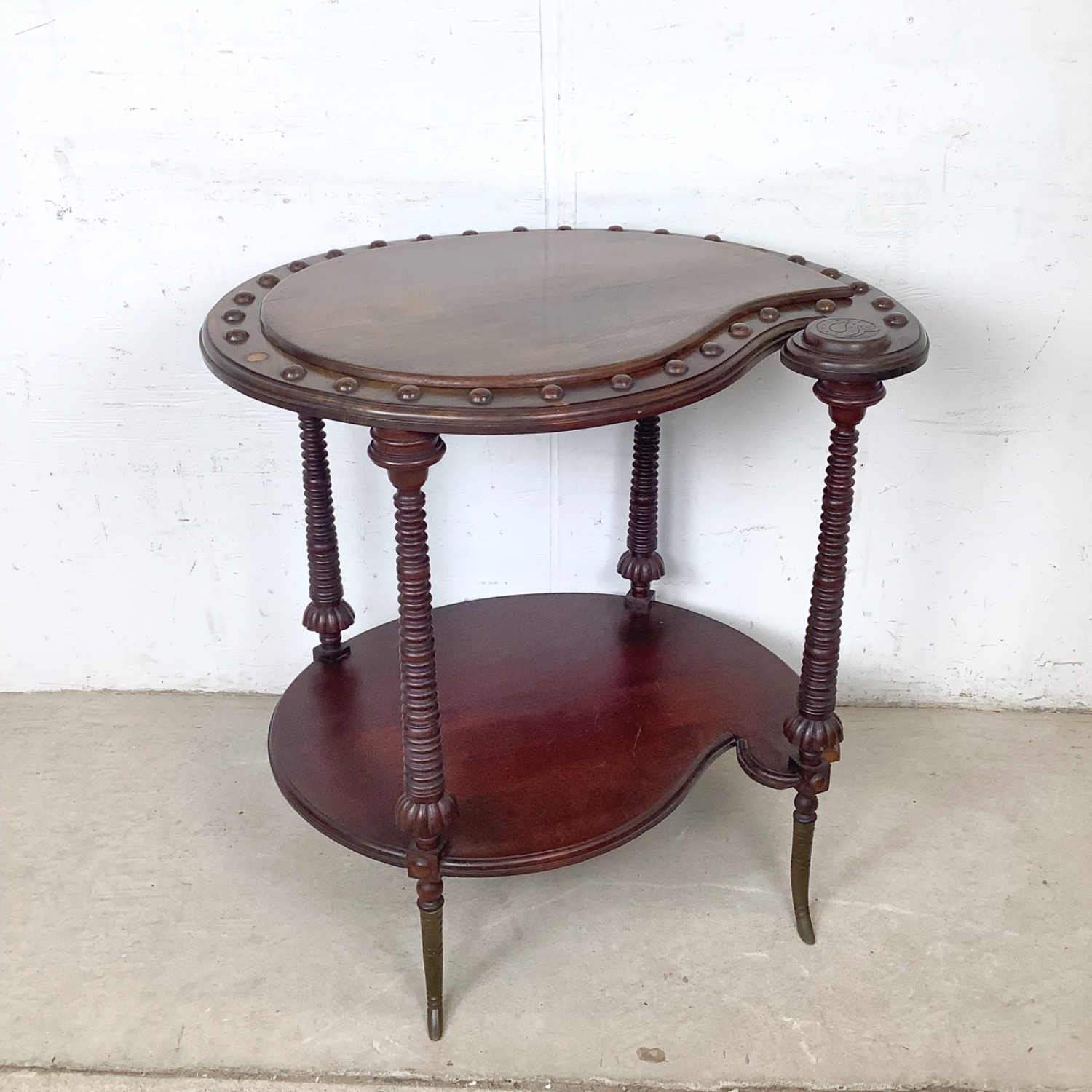 Antique Mahogany Two-Tier Kidney Table - image-19