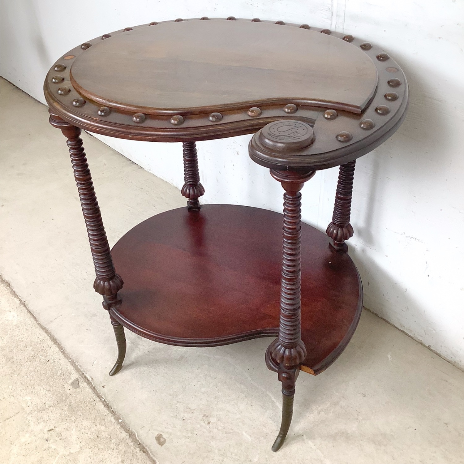 Antique Mahogany Two-Tier Kidney Table - image-5