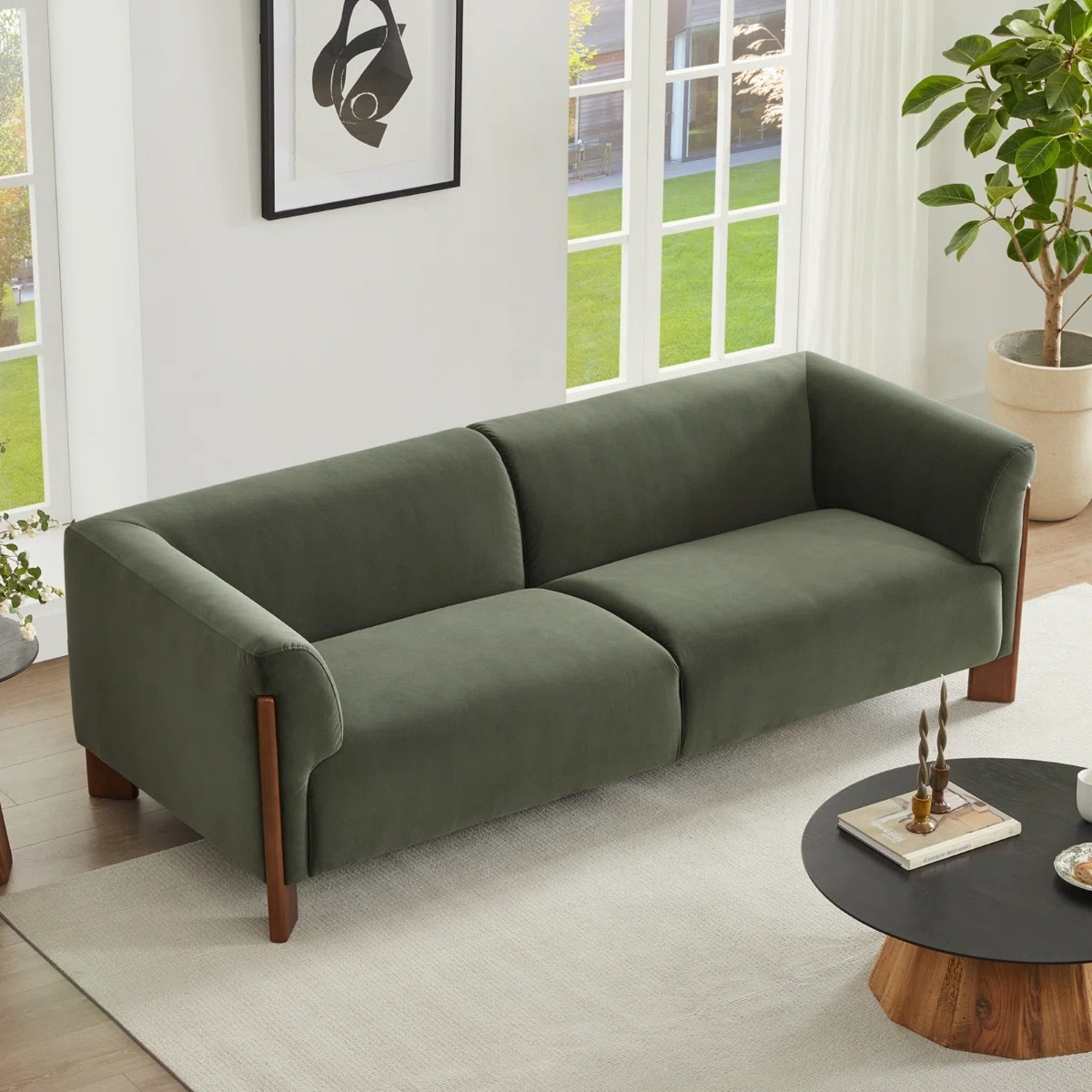 AllModern Green Velvet Sofa - image-4