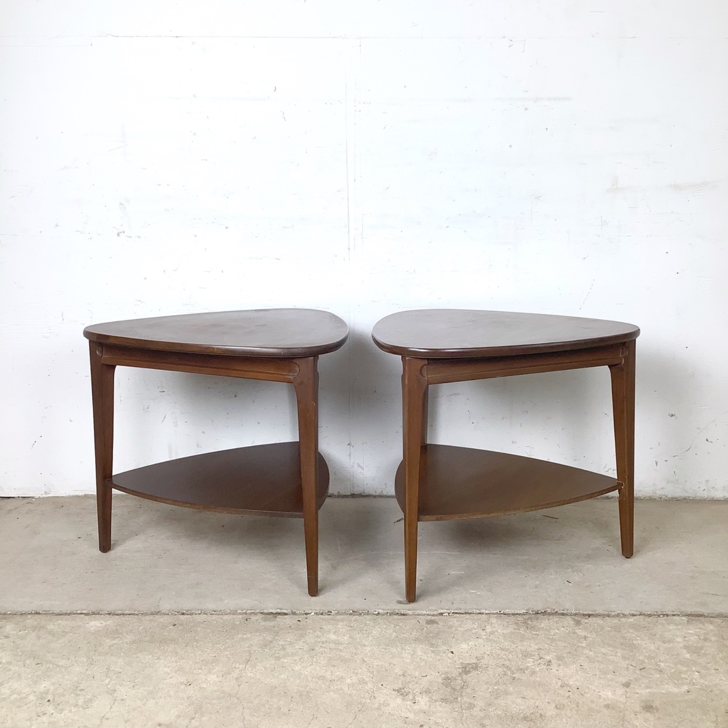  Pair of Two-Tier Triangular End Tables - image-1