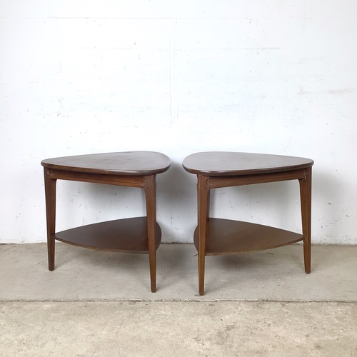 Used  Pair of Two-Tier Triangular End Tables for sale on AptDeco