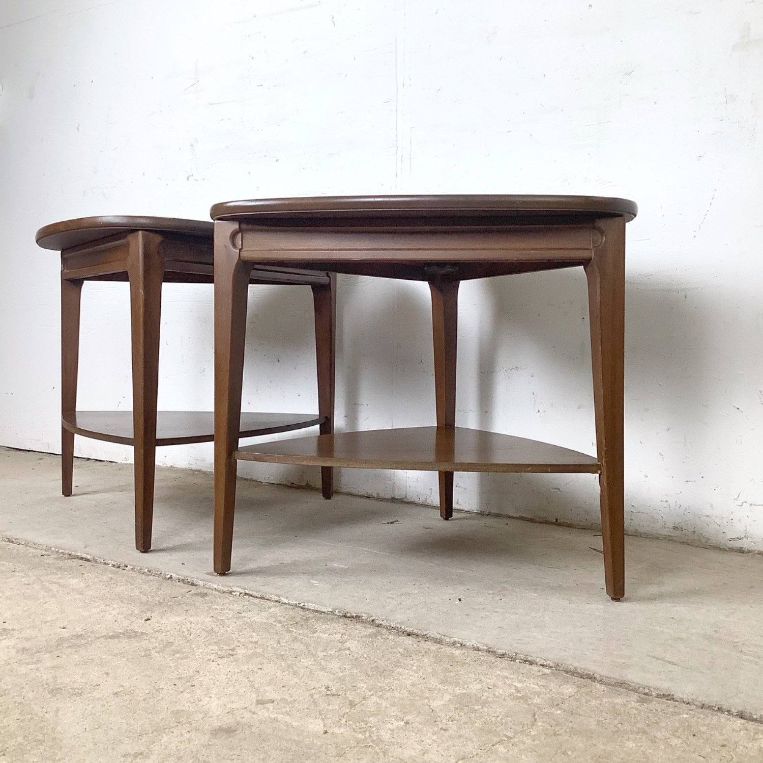  Pair of Two-Tier Triangular End Tables - image-5