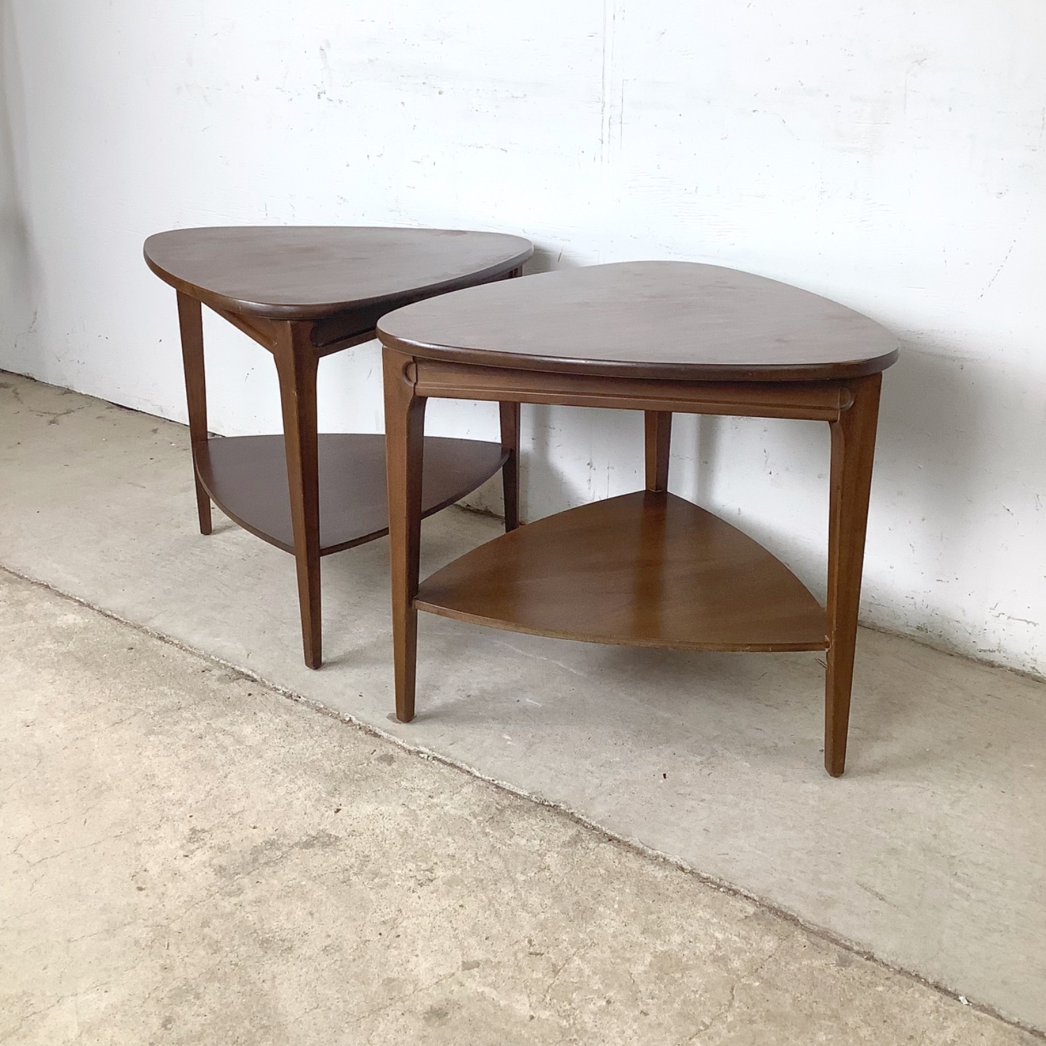  Pair of Two-Tier Triangular End Tables - image-4