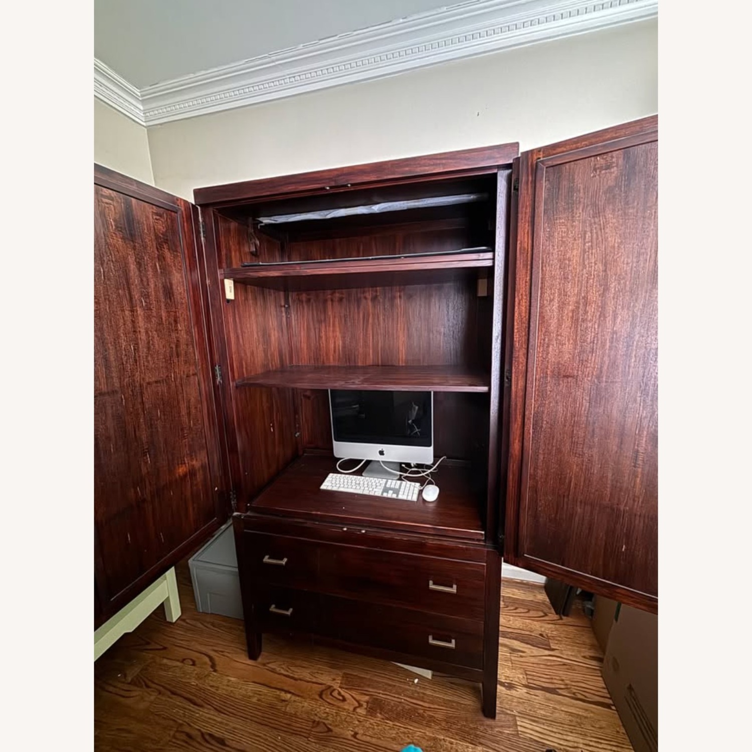 Crate & Barrel Dark Brown Rattan Armoire - image-3