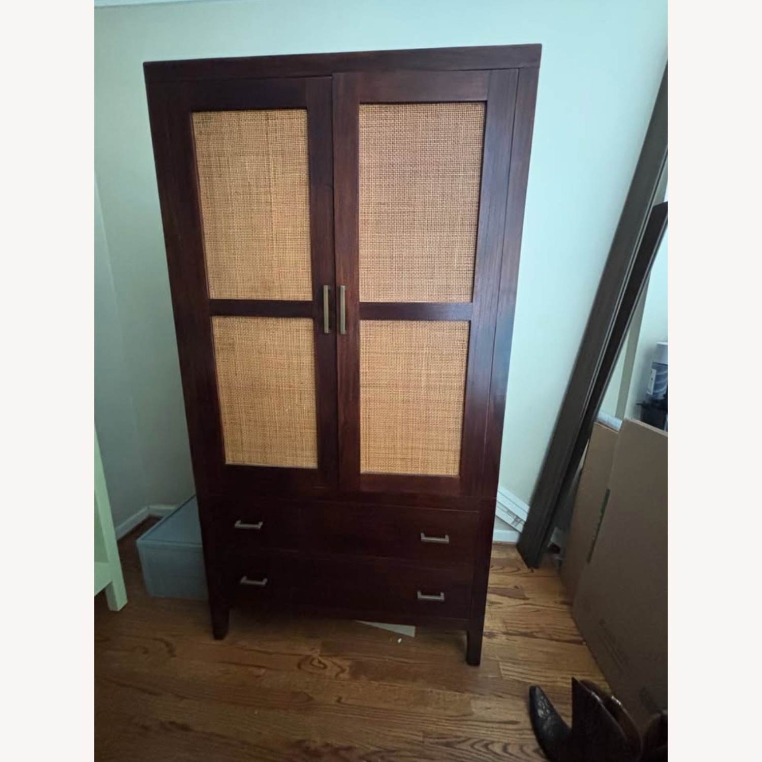 Crate & Barrel Dark Brown Rattan Armoire - image-4