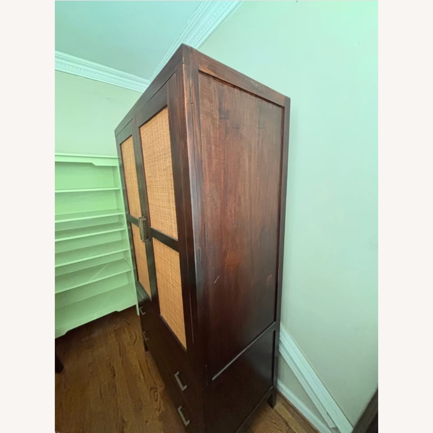 Crate & Barrel Dark Brown Rattan Armoire - image-2