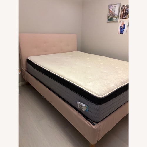 Used IKEA Idanas Pink Fabric Queen Bed for sale on AptDeco