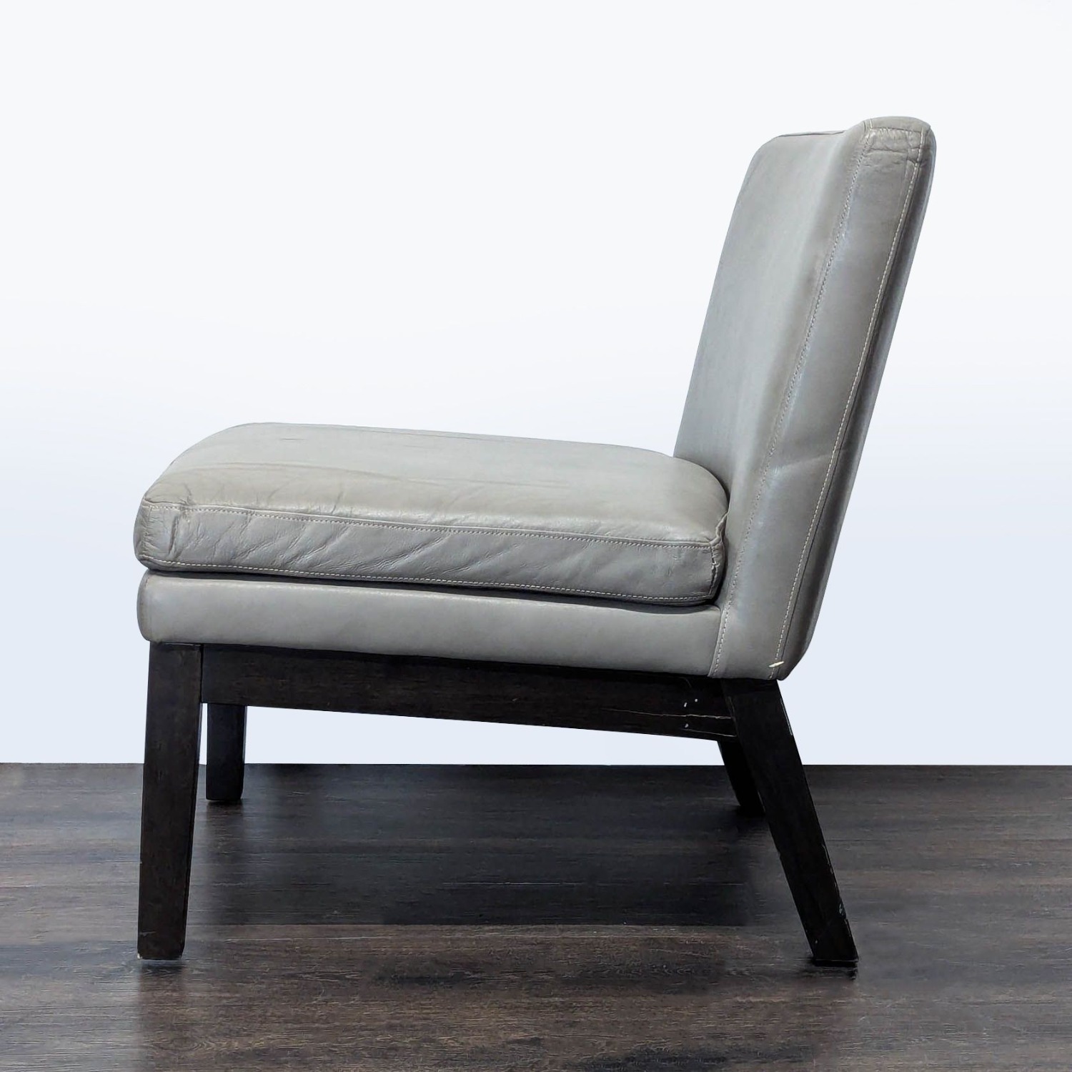 West Elm Modern Gray Leather Slipper Chair  - image-4