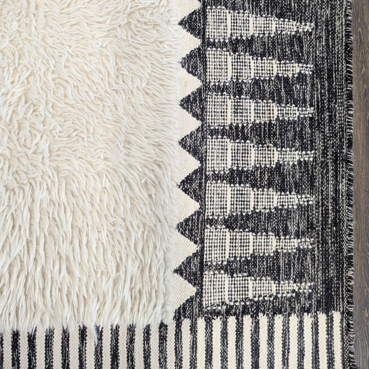West Elm Ikat 5'x8' Black and White Shag Rug  - image-2