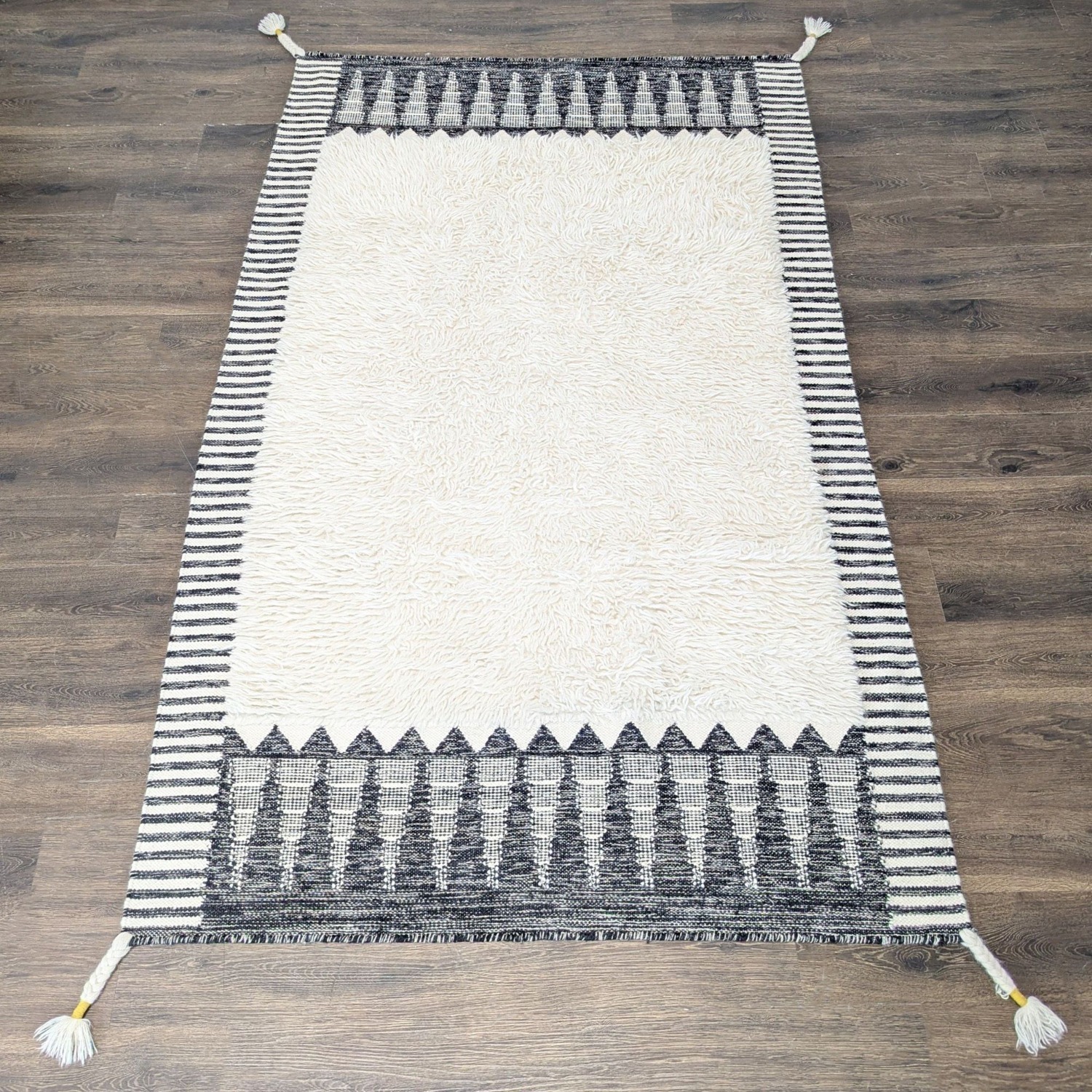 West Elm Ikat 5'x8' Black and White Shag Rug  - image-1