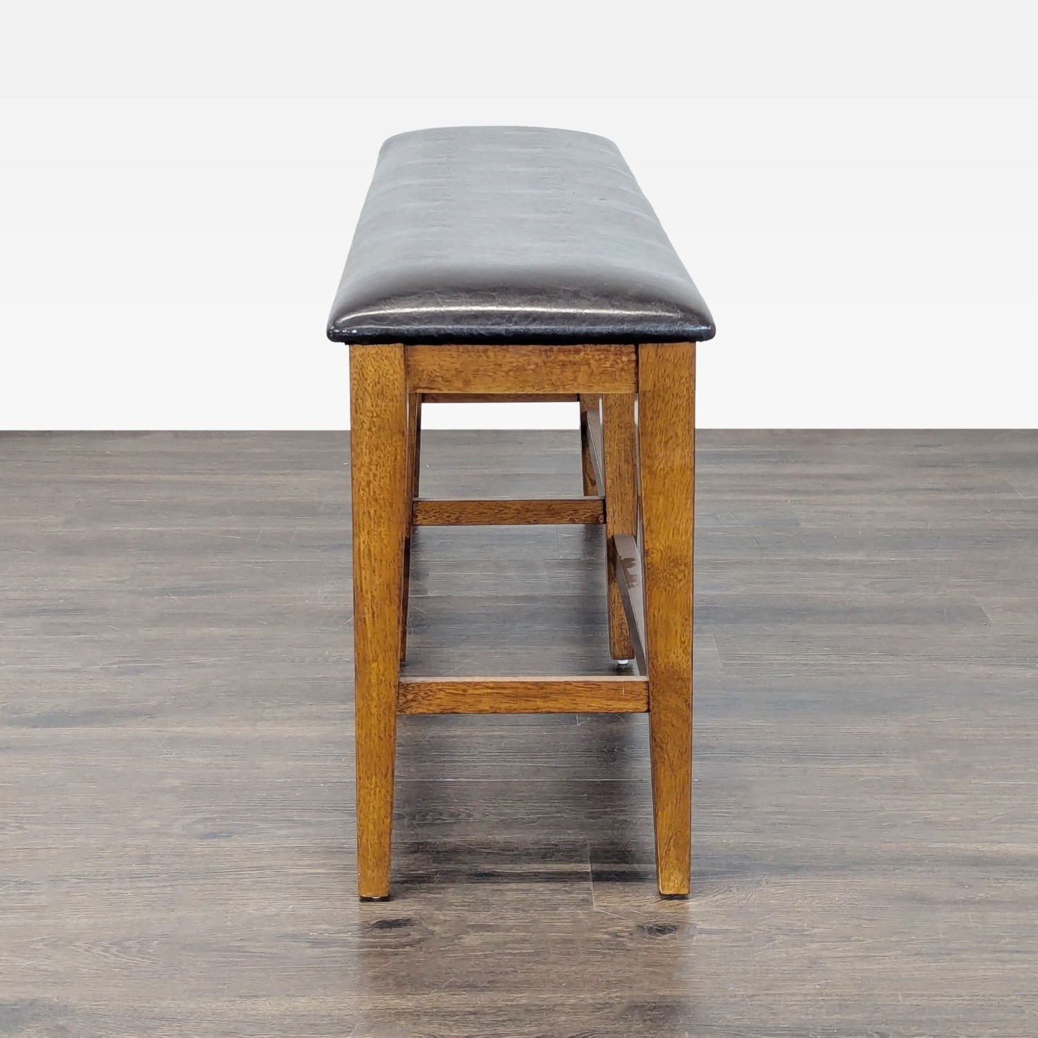Wood Bench with Faux Leather Seat	 - image-4