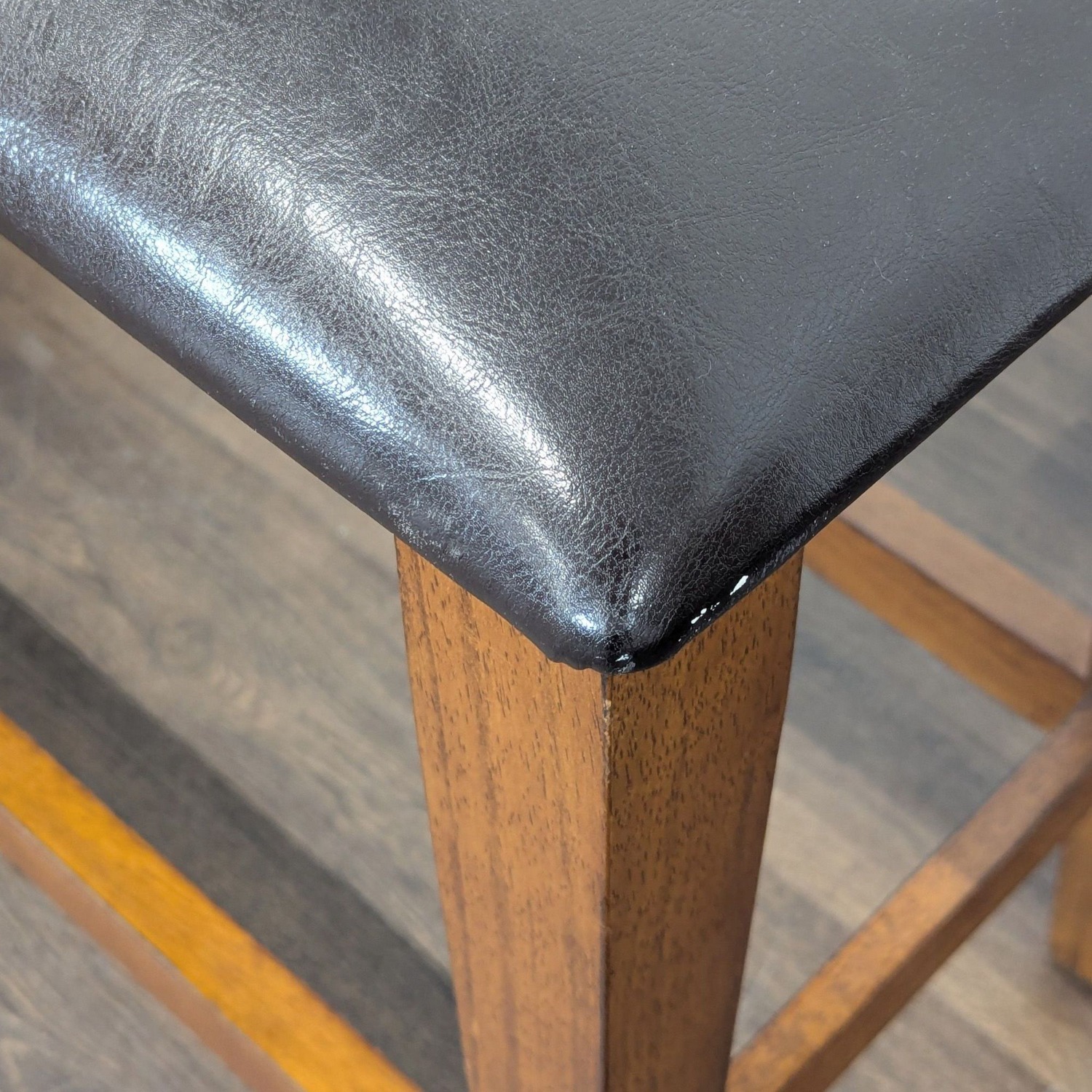 Wood Bench with Faux Leather Seat	 - image-3