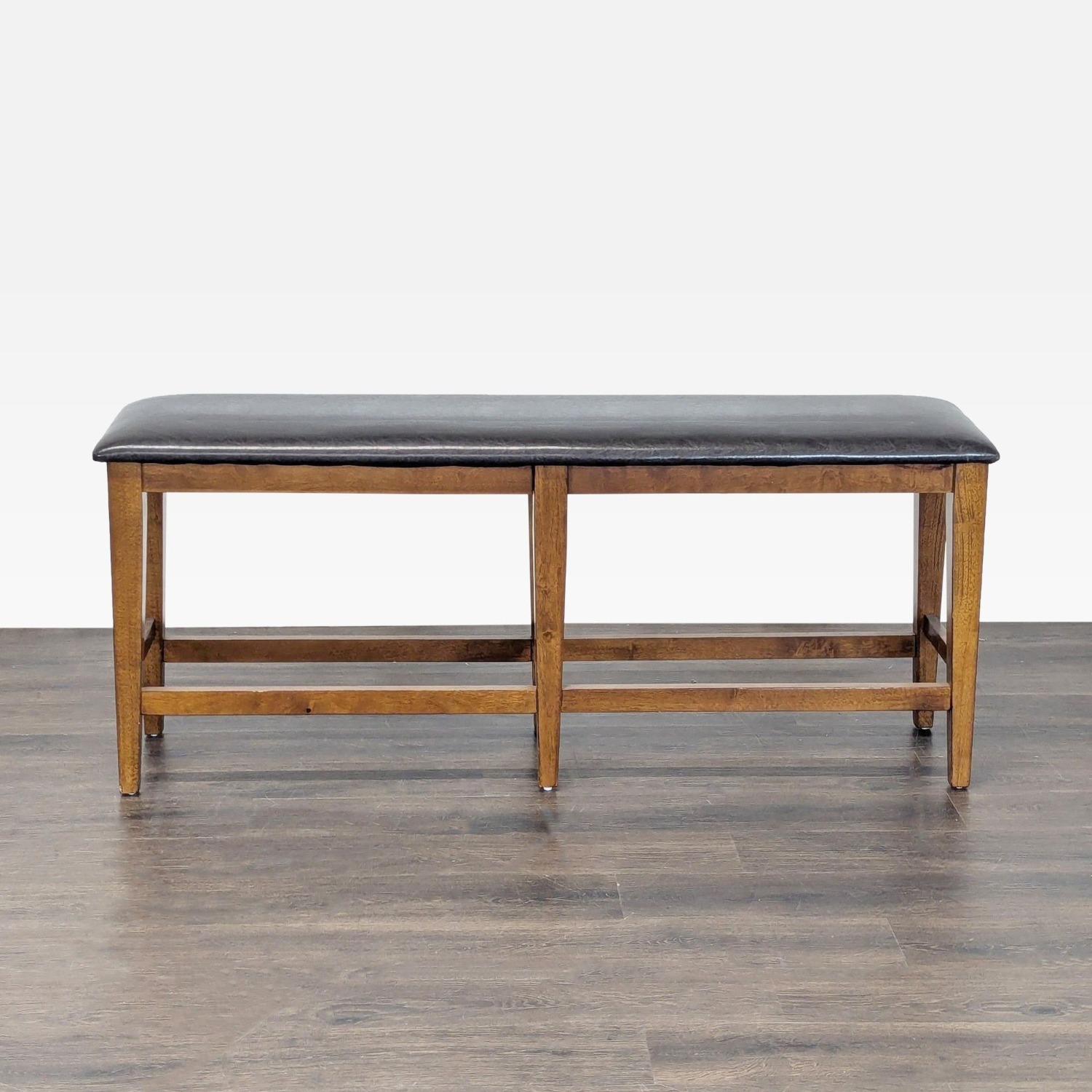 Wood Bench with Faux Leather Seat	 - image-1