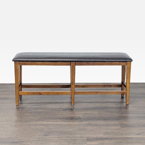 Used Wood Bench with Faux Leather Seat	 for sale on AptDeco