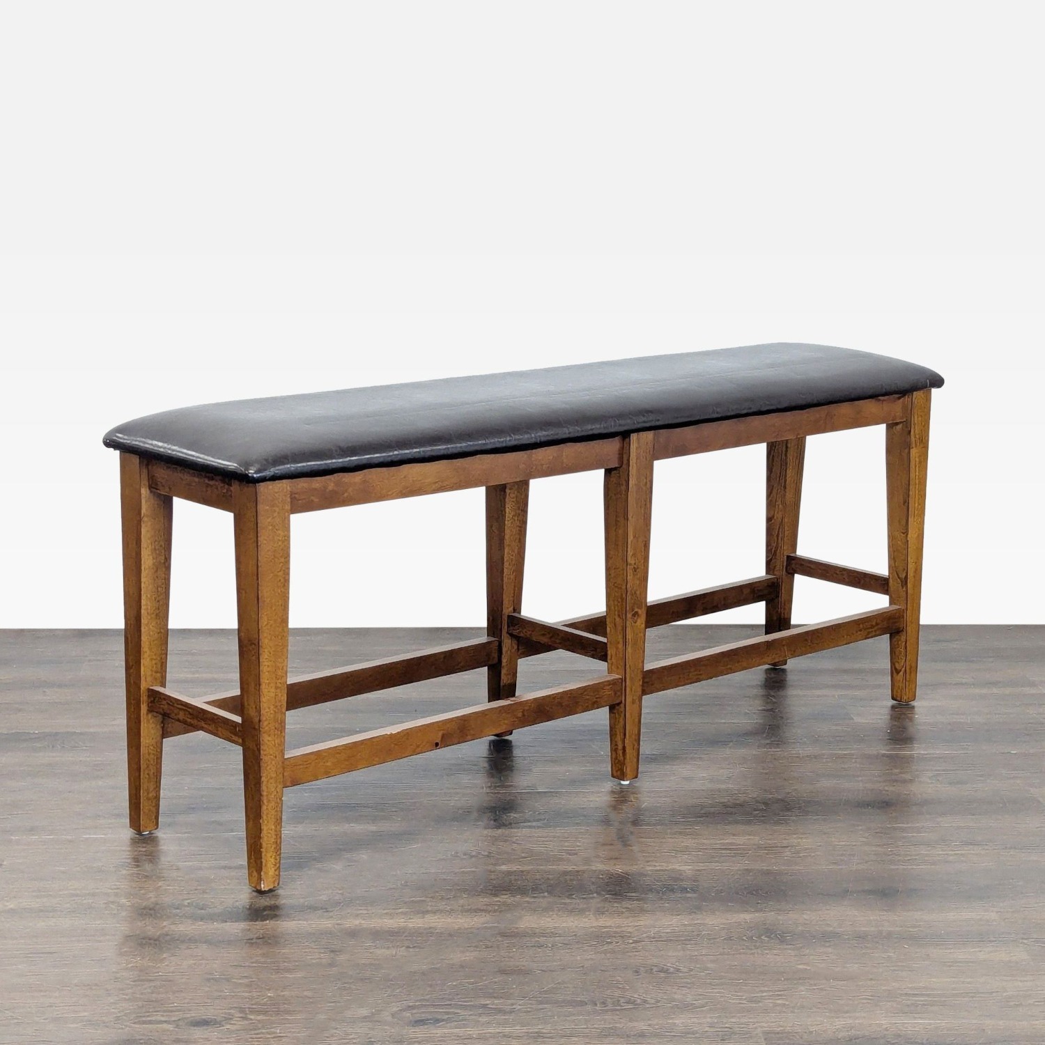 Wood Bench with Faux Leather Seat	 - image-2