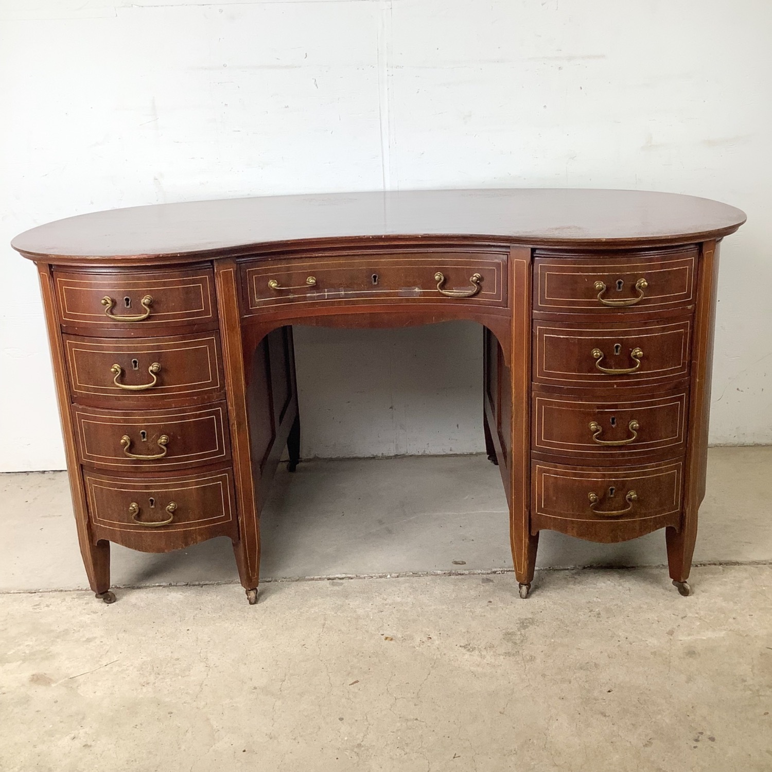 Antique Edwardian Mahogany Kidney Desk - image-21