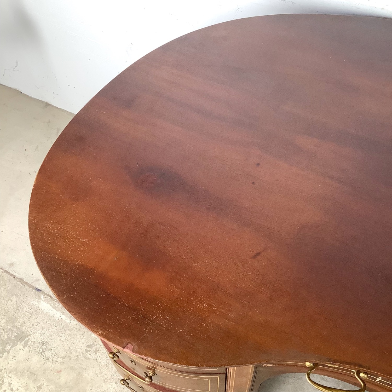 Antique Edwardian Mahogany Kidney Desk - image-23