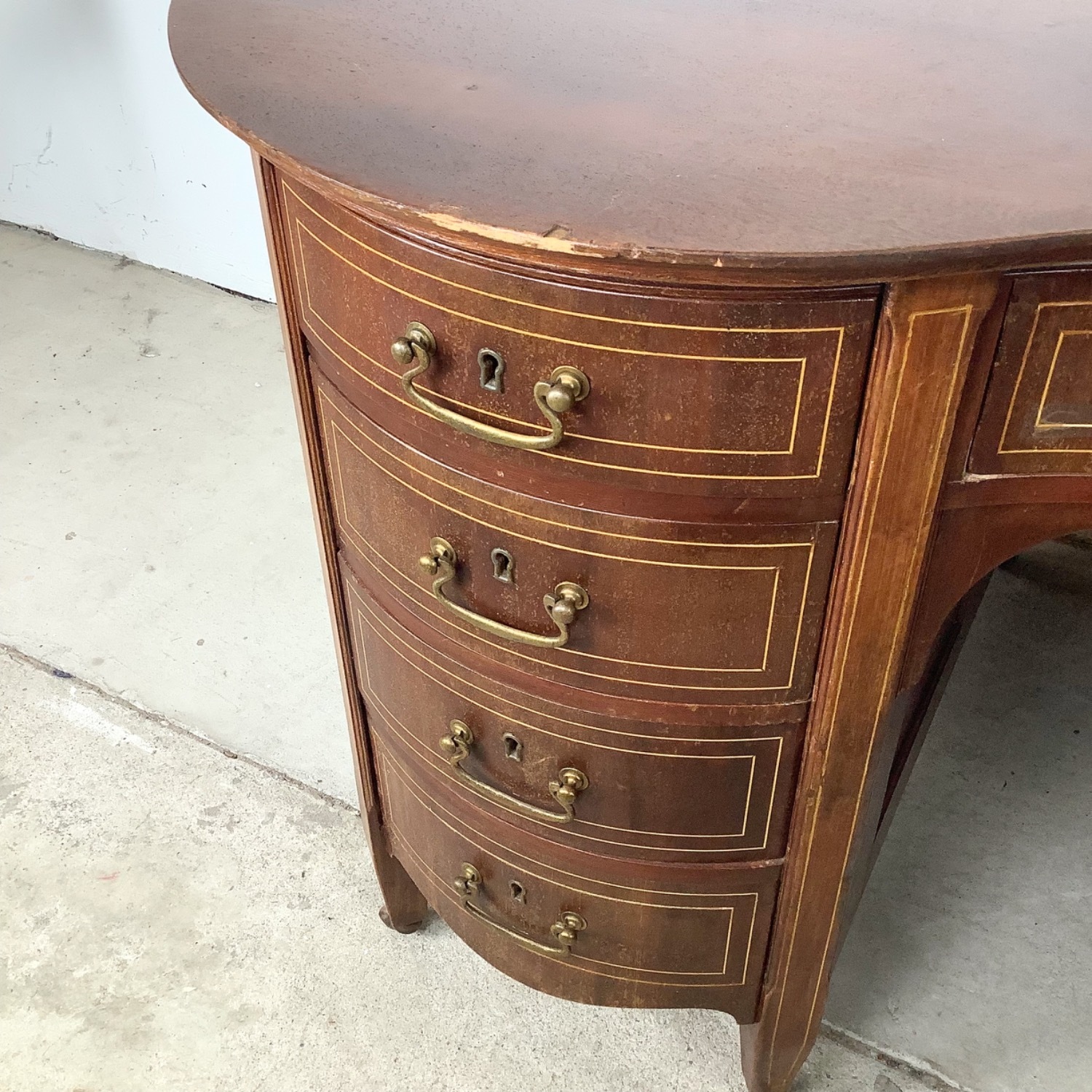Antique Edwardian Mahogany Kidney Desk - image-7