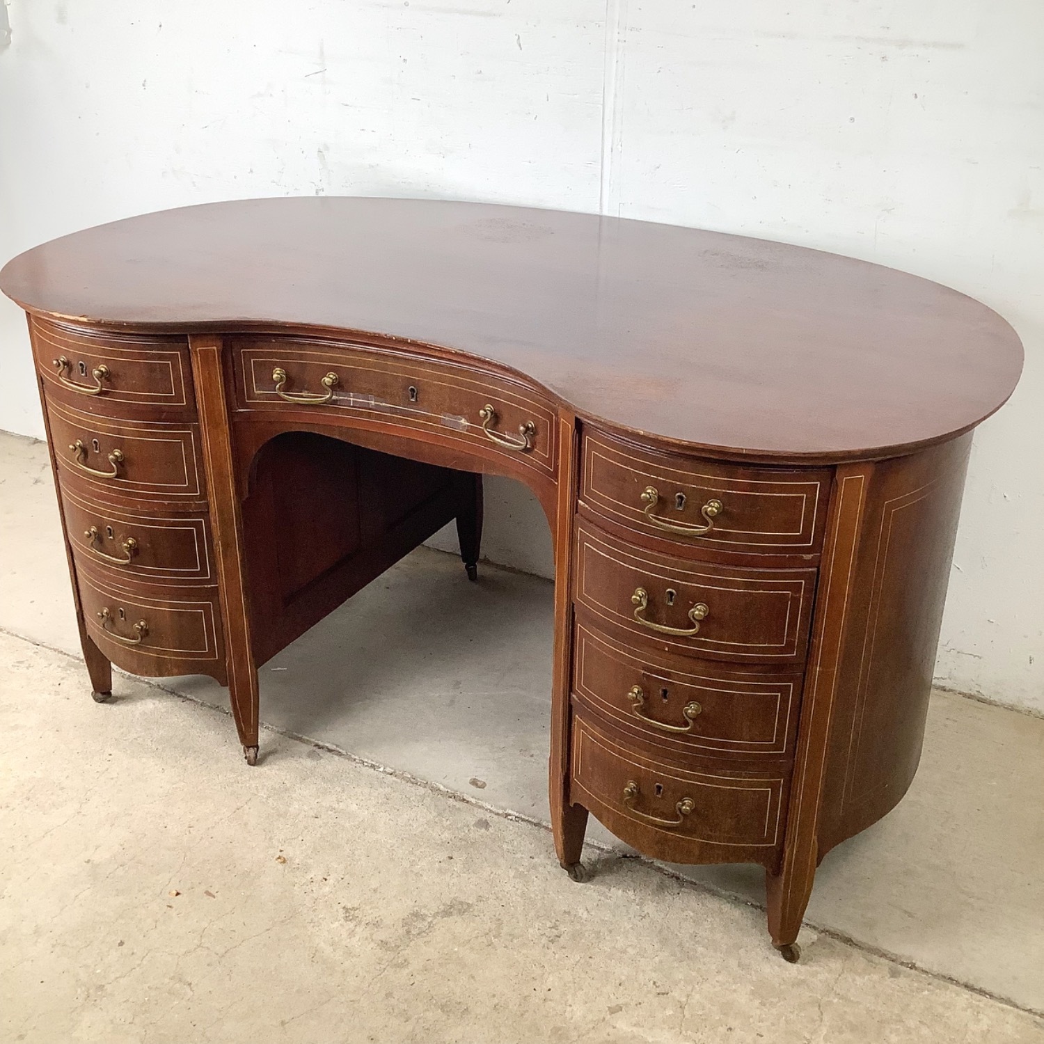 Antique Edwardian Mahogany Kidney Desk - image-3