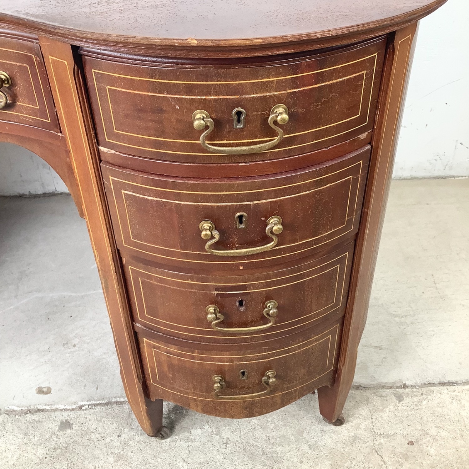 Antique Edwardian Mahogany Kidney Desk - image-9