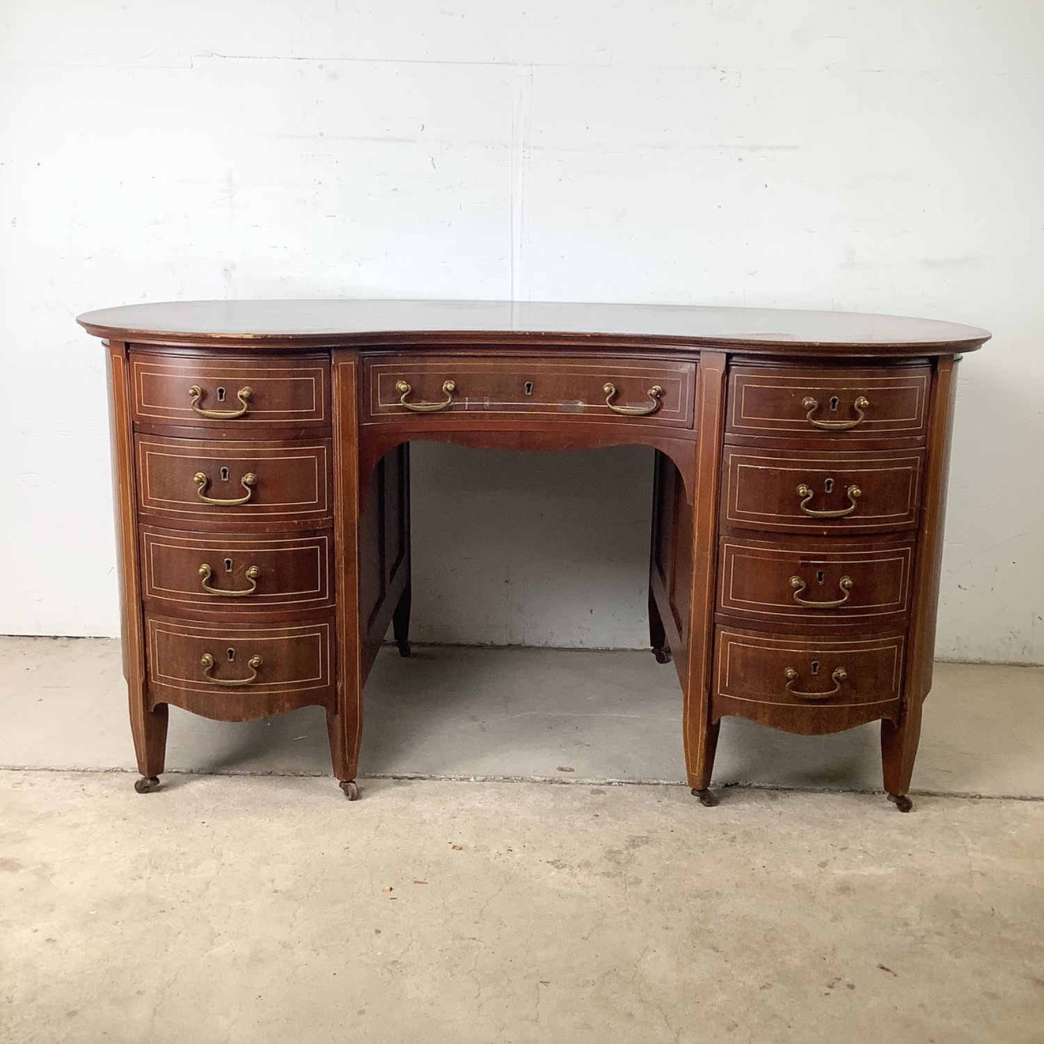 Antique Edwardian Mahogany Kidney Desk - image-1