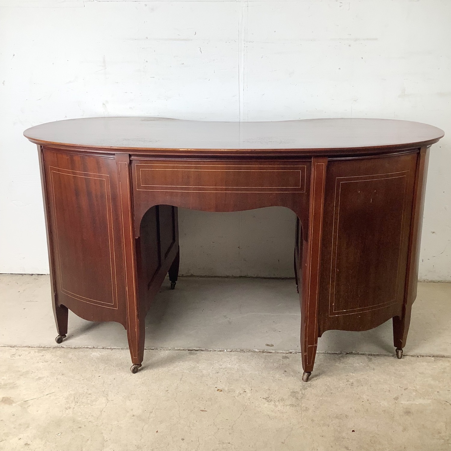 Antique Edwardian Mahogany Kidney Desk - image-19