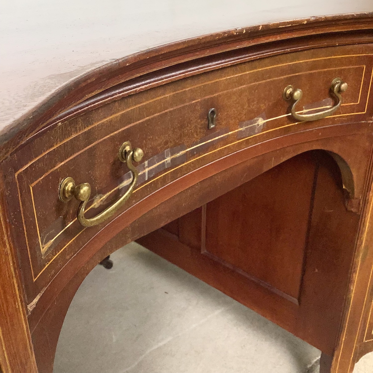 Antique Edwardian Mahogany Kidney Desk - image-8