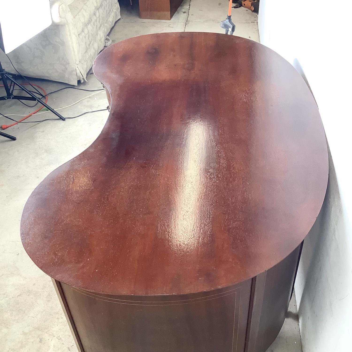 Antique Edwardian Mahogany Kidney Desk - image-6