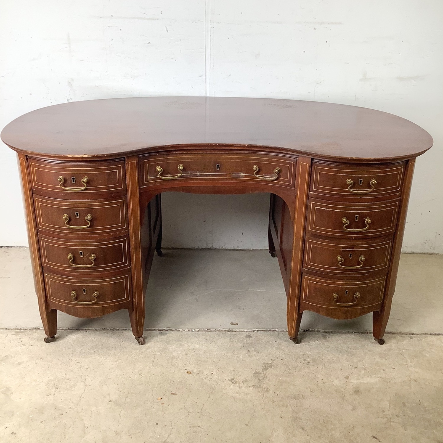 Antique Edwardian Mahogany Kidney Desk - image-2