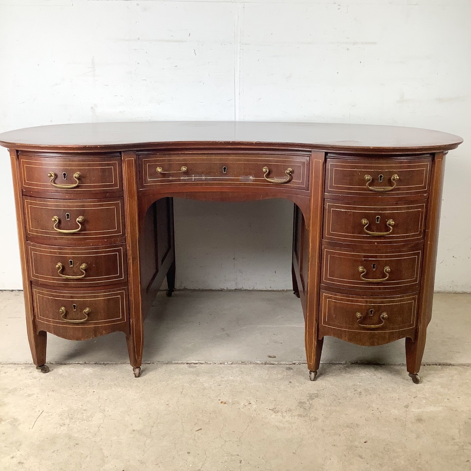 Antique Edwardian Mahogany Kidney Desk - image-25