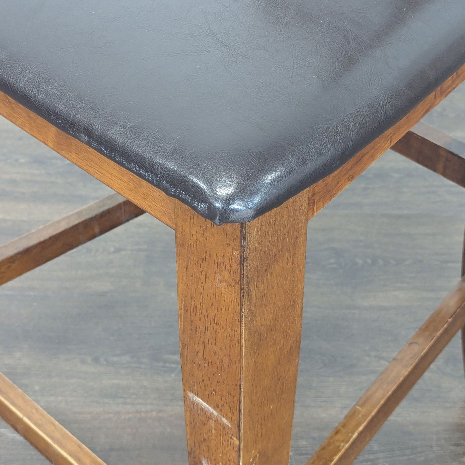 Wooden Bar Stool with Faux Leather Seat	 - image-5