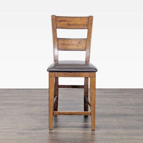 Used Wooden Bar Stool with Faux Leather Seat	 for sale on AptDeco