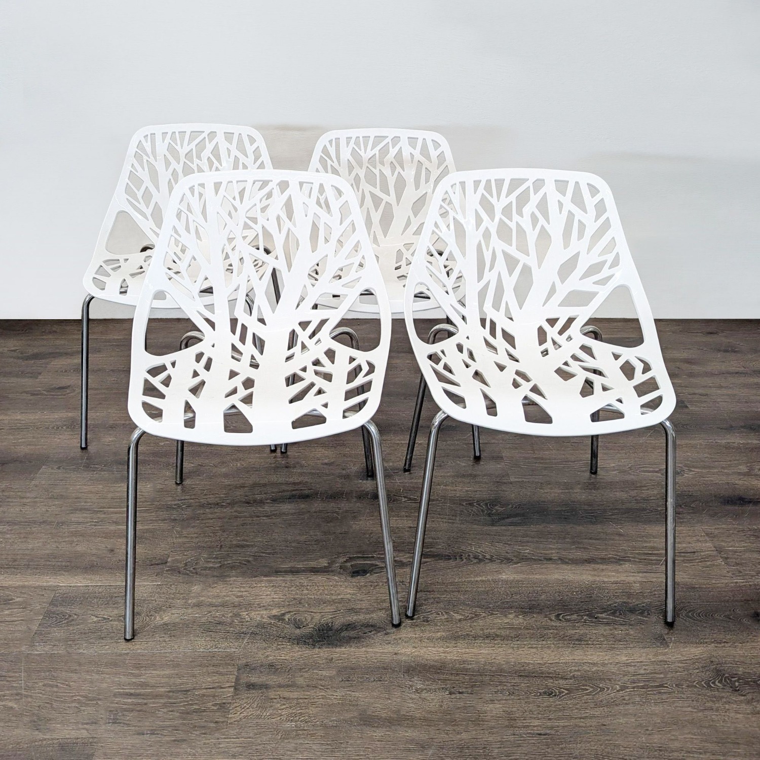 Set of 4 Modern White Tree-Pattern Dining Chairs - image-7