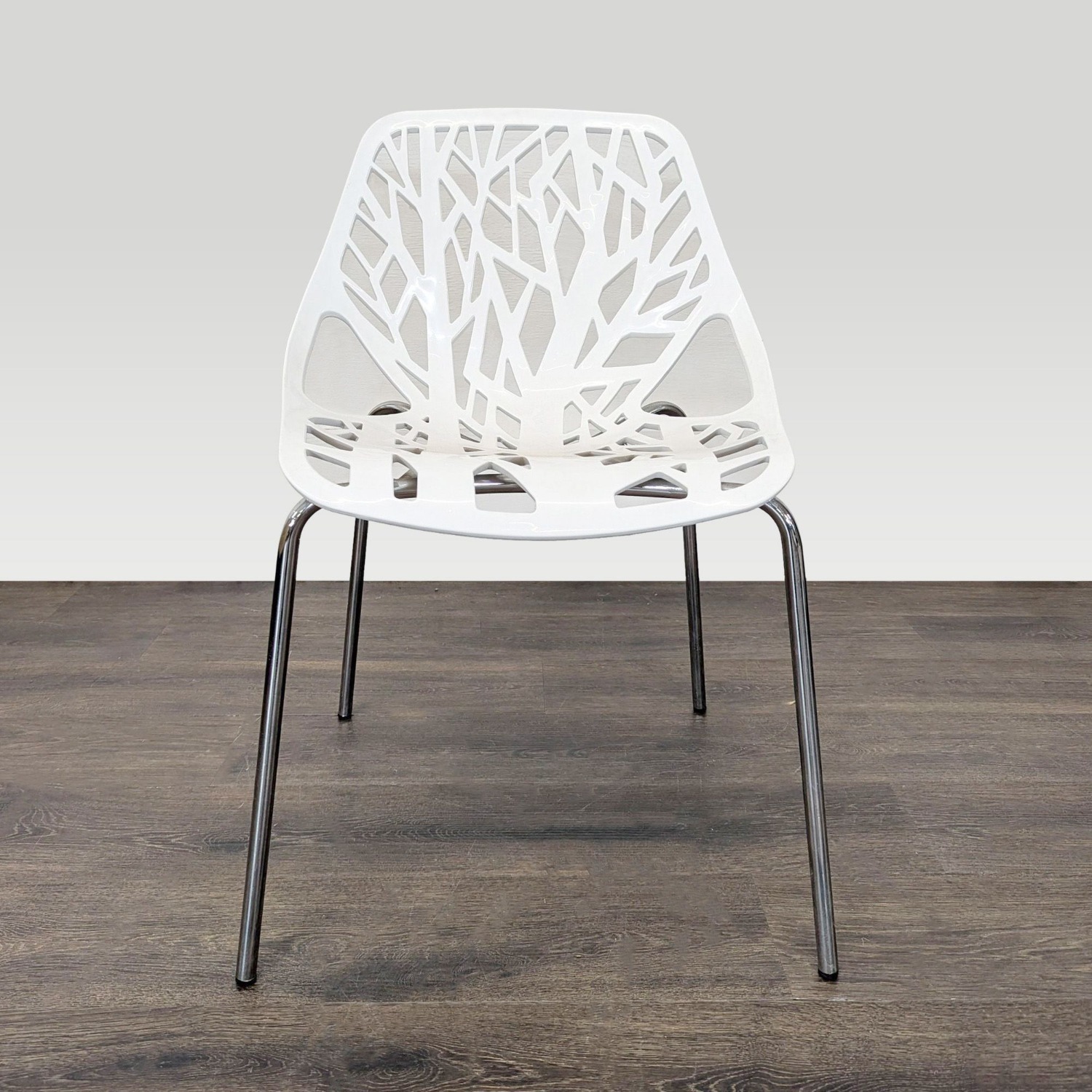 Set of 4 Modern White Tree-Pattern Dining Chairs - image-1